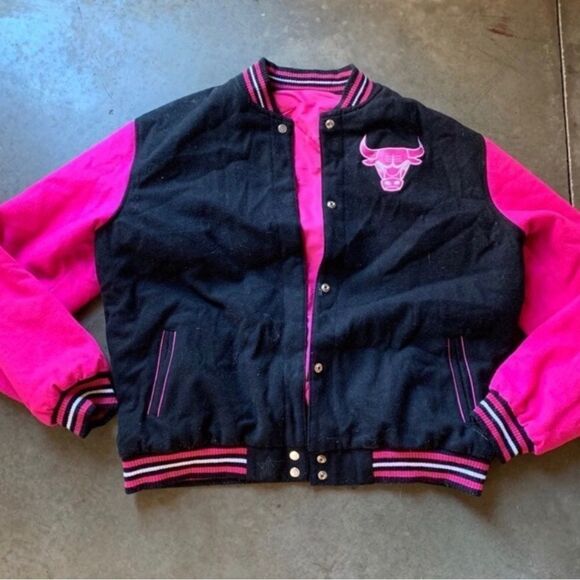 Vintage reversible Jeff Hamilton NBA Pink Chicago Bulls nascar varsity bomber - Picture 3 of 3